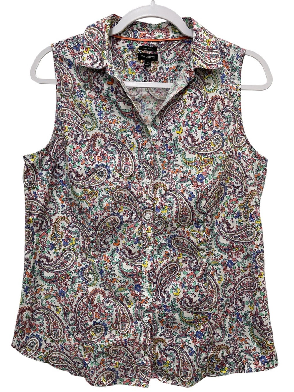 Talbots Paisley Wrinkle Resistant Sleeveless Button Up Top Lightweight Size 12